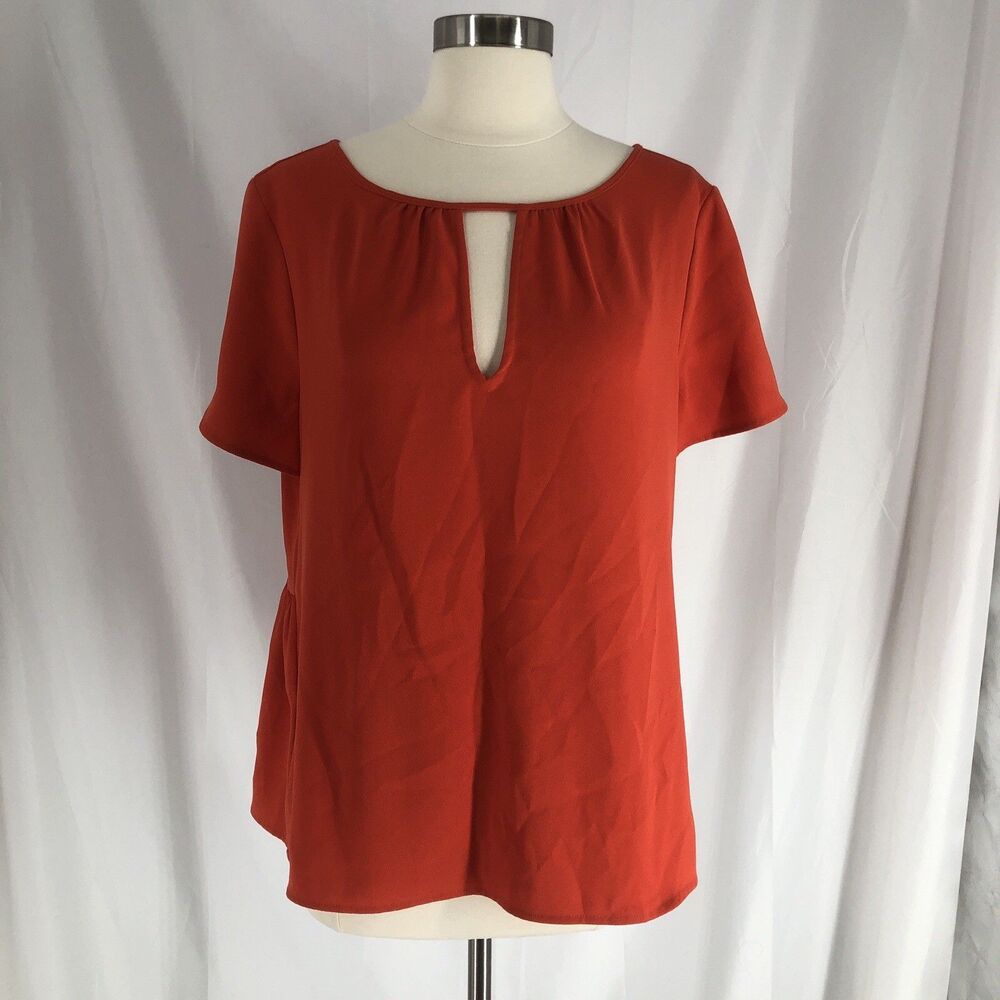 Ann Taylor Orange Short Sleeve Blouse Size Medium Key Hole Neck